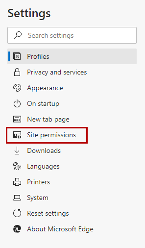 Settings Microsoft Edge